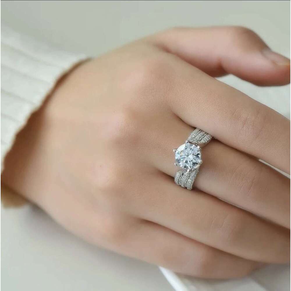 TikTok Live Hot-Selling Imitation Moissanite Lives Worlds Love 5 Three Rows Full Line Diamond Ring for Women ddmypluto