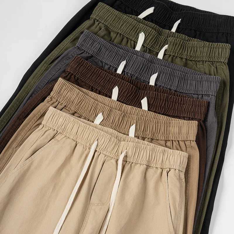 2507 Spring Summer Fashion Mens Cotton Straight Pants Good Quality Solid Color Elastic Waist Relax Fit Loose Casual Trousers J251016