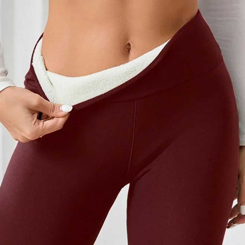 2024 Thick Warm Elastic Thermal Pocket Woman Pants Women Solid Color High Waist Leggings Cold Fashion Resistance Warm TrousersT251016