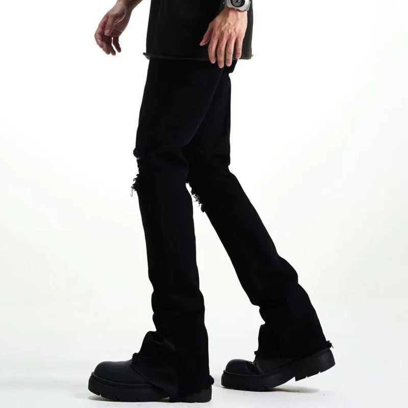 Men Fashion Cool Style High Street Goth Jeans Male Daily Straight Ripped Denim Pants Skinny Casual Bell Bottom Denim Trousers J251016