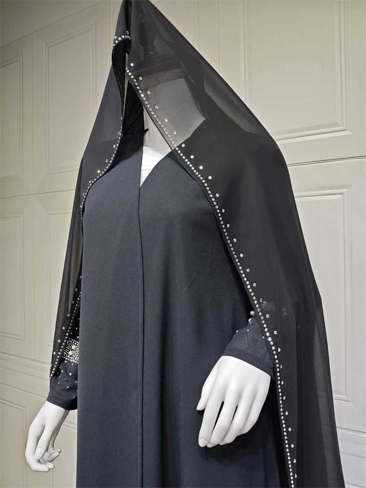 Black Open Kimono Abaya Dubai Luxury 2024 Muslim For Women Kaftan Dress With Hijab Islam Caftan Marocain Robe Femme Musulmane L251016