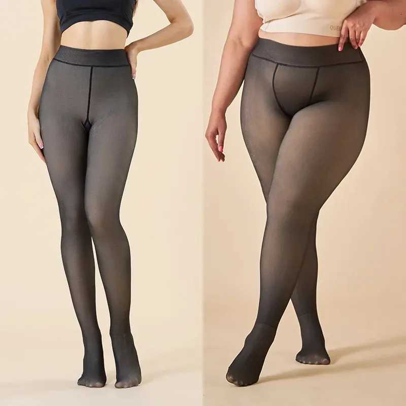 Warm Winter Women Pantyhose Thick Thermal Fleece Leggings Tights Sexy Black Translucent Slim High Waist Elastic Plus Size TightsT251016