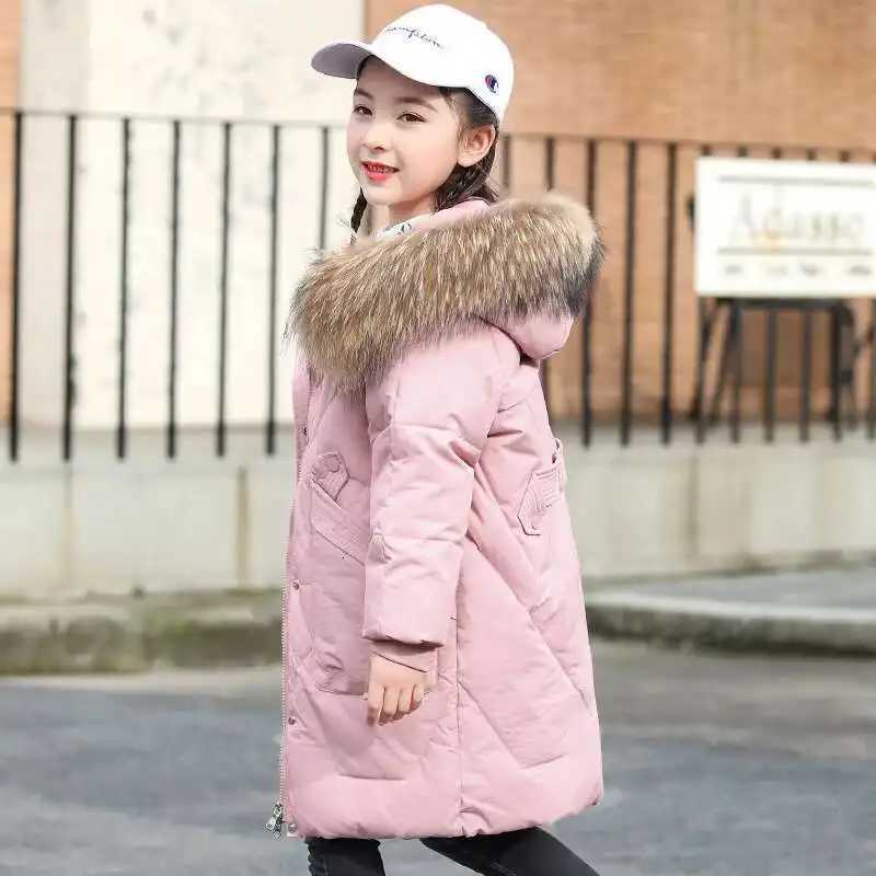 516 Y Teen Girl autumn Winter down Jacket Coat Hooded Long toddler girl clothes Parka real Fur Overcoat Warm Children ClothingT251016