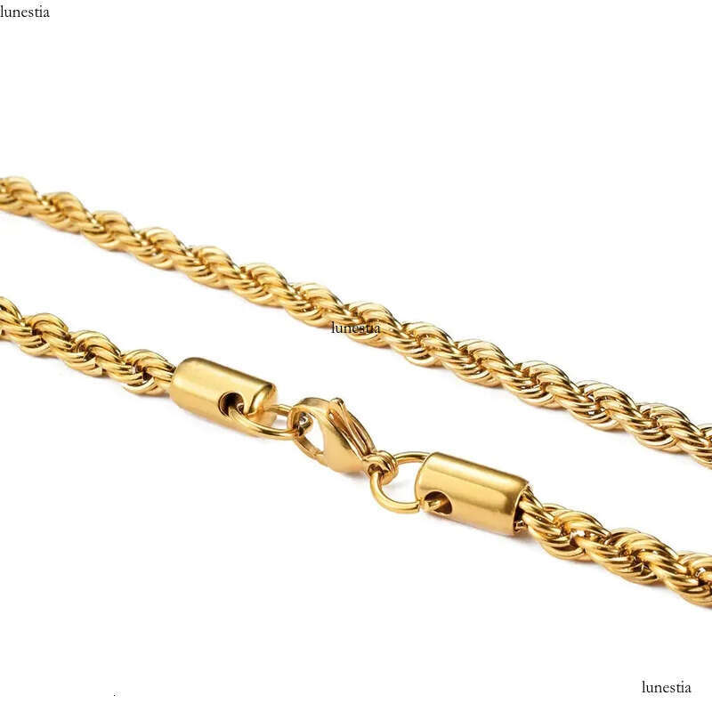 2-6MM Gold Color Twisted Rope Chain Necklace Stainless Steel Never Fade Waterproof Choker For Men Women Fashion Jewelry