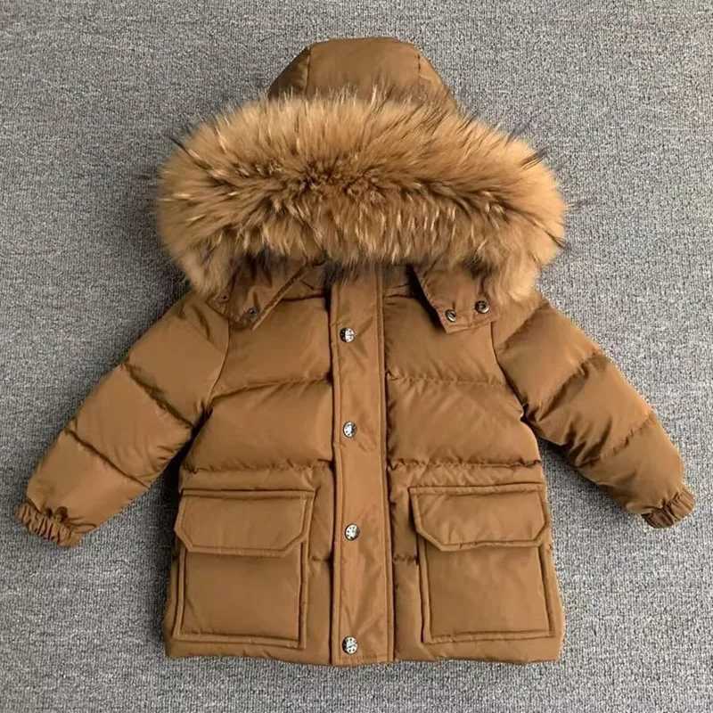Winter New Hooded Down Coat For Girl Real Fur Collar Thicker Warm Outerwear Teenage Boys Kids Down Jackets Snowsuit A4761T251016