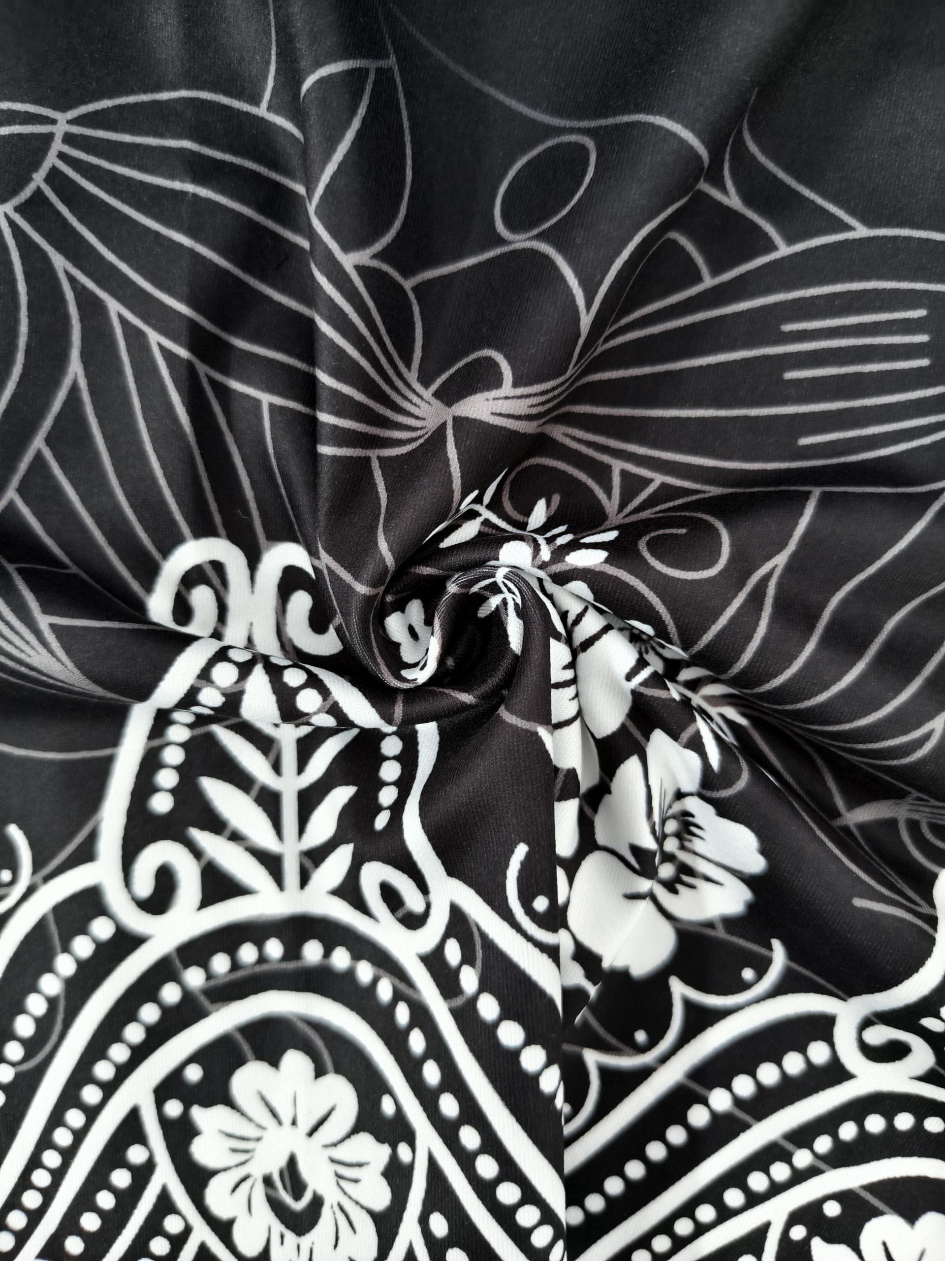 Women's Summer Fashion Vacation Floral Printed V-Neck Short Sleeve Milk Silk T-Shirt - Black-CF50614