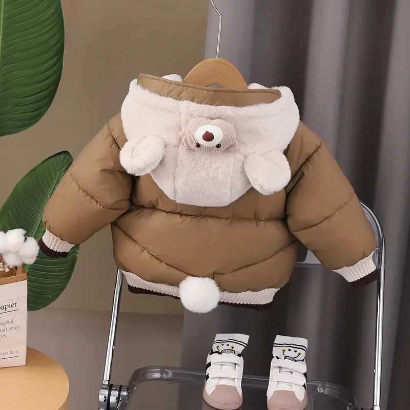 Kids Winter 2025 Baby Outerwears Coat Hooded Cartoon Bear Long Sleeve Toddler Boys Cotton Padded Jacket Children Boy ParkaT251016