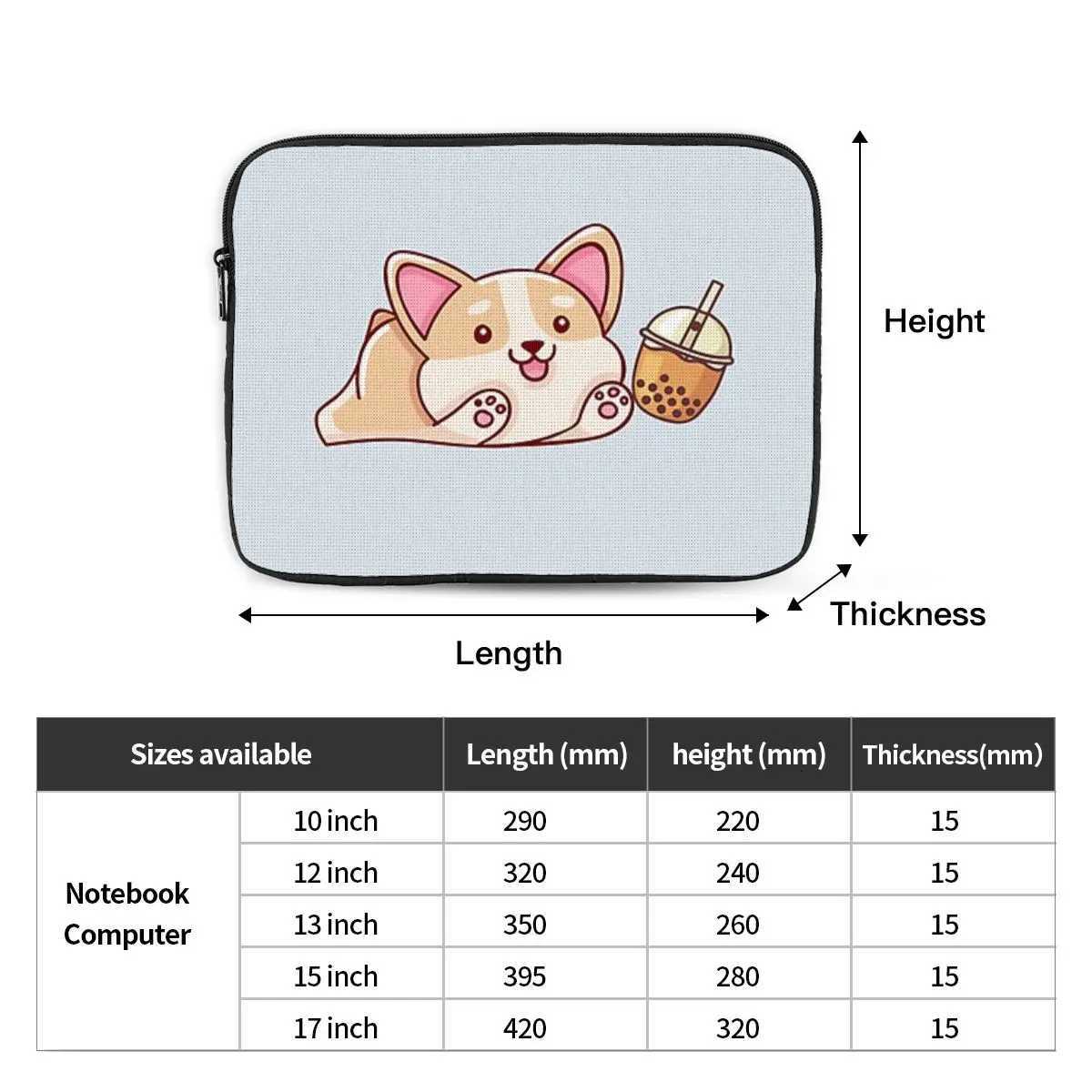 Corgi And Bubble Tea Notebook Laptop Bag Case Pouch 10 12 13 15 17 Inch Notebook Sleeve Cover Bag Tablet Shockproof Case BagW251015