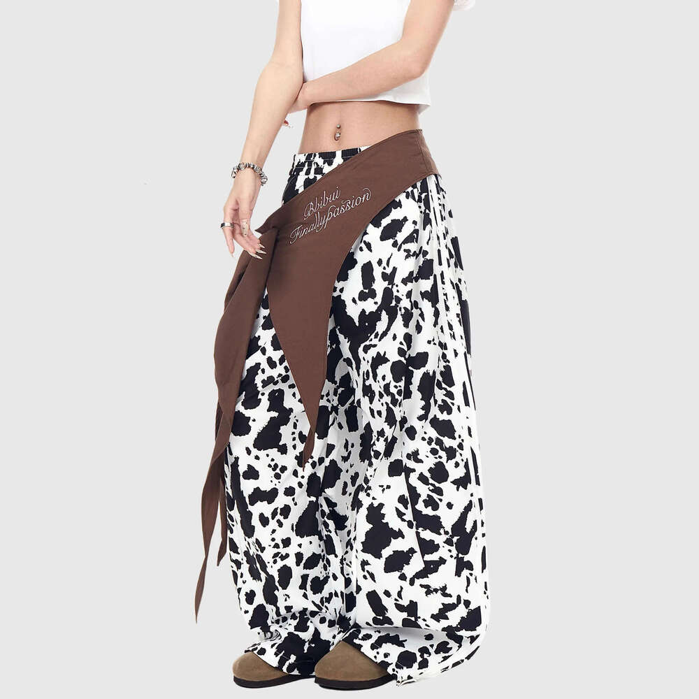 Style Side Stripe Cowhide Lace-Up Paratrooper Pants For Women|High-Waisted Slimming Wide-Leg Floor-Length Streetwear Casual B5