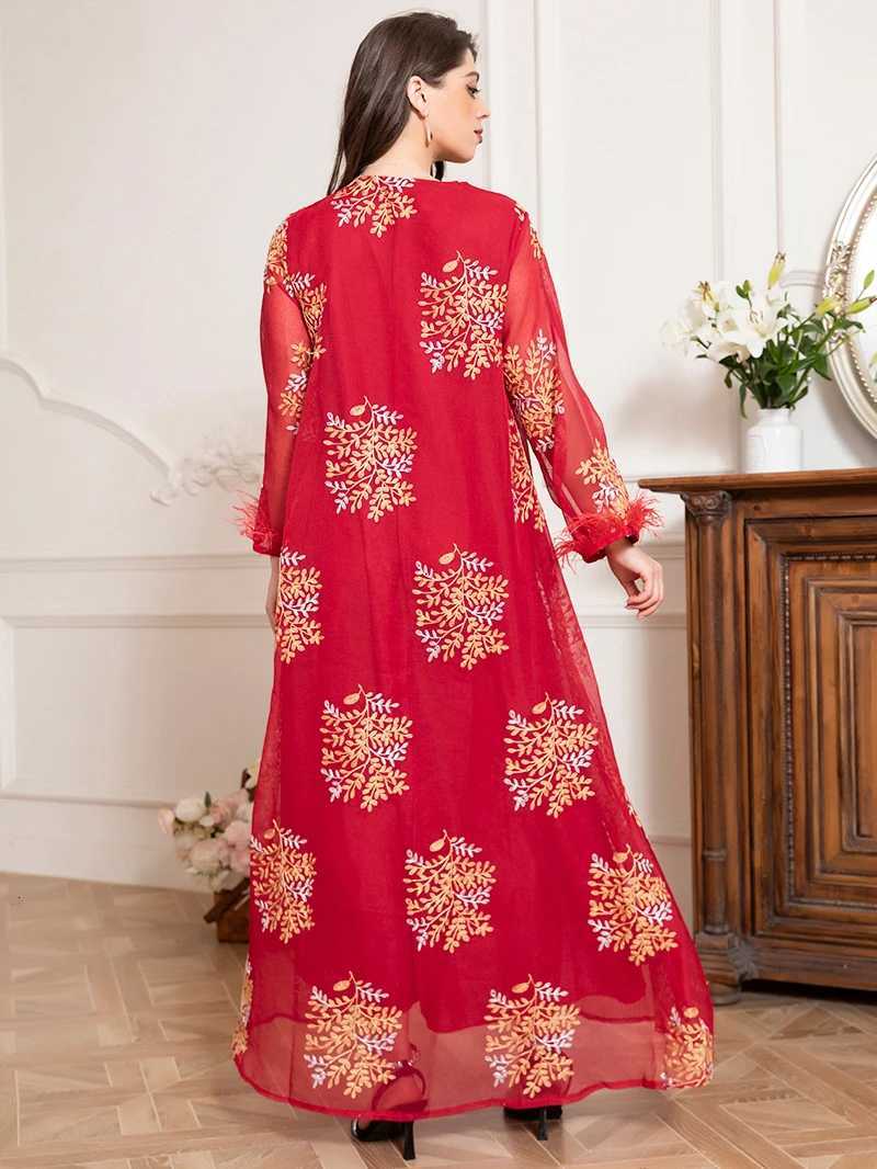 Charming banquet style Round neck Printing Embroidery Regular sleeve Kaftan suitable for all seasons X2510161