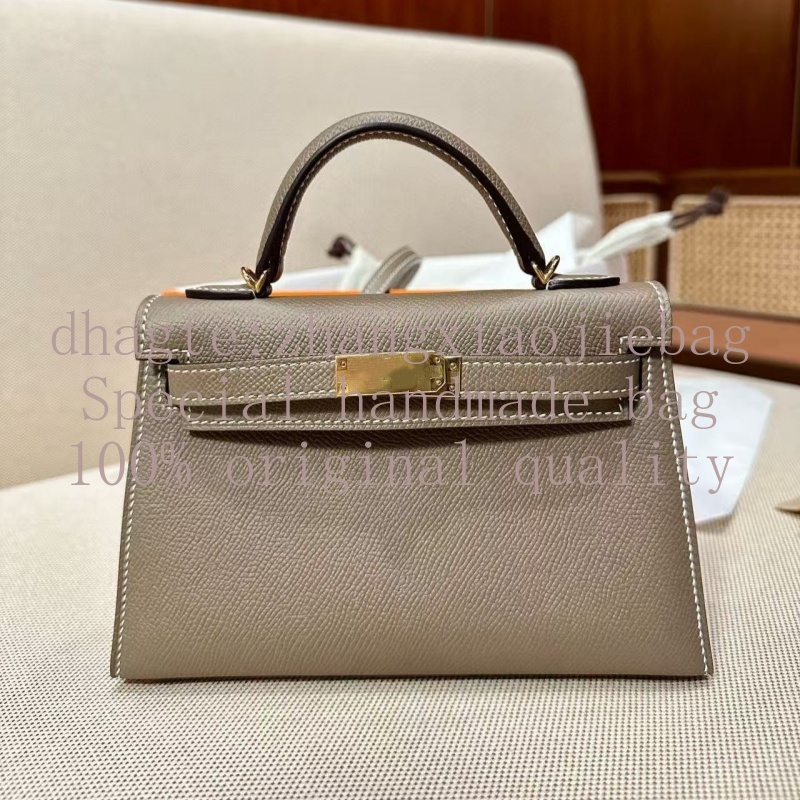 19A Mirror Quality Handbag - High quality, handcrafted, mini KL 19 cm, ep-grained leather handbag, crossbody bag, autumn-winter, Christmas gift, original packaging, etoupe