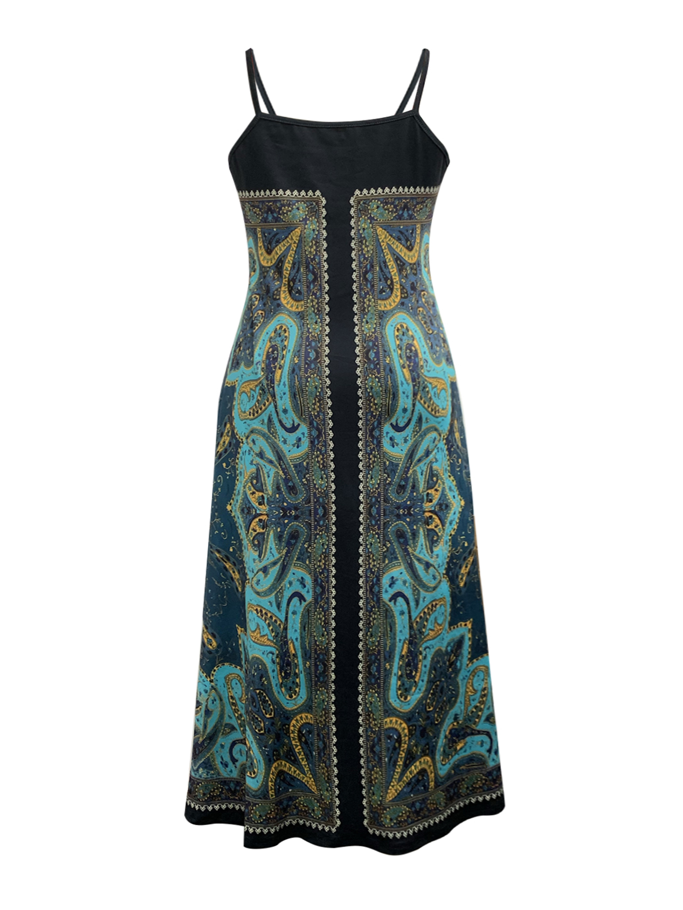 Women's Plus Size Vintage Beach Vacation Deep V Neck Spaghetti Strap Irregular Design Milk Silk Midi Dress - Mixed Color-YL25376