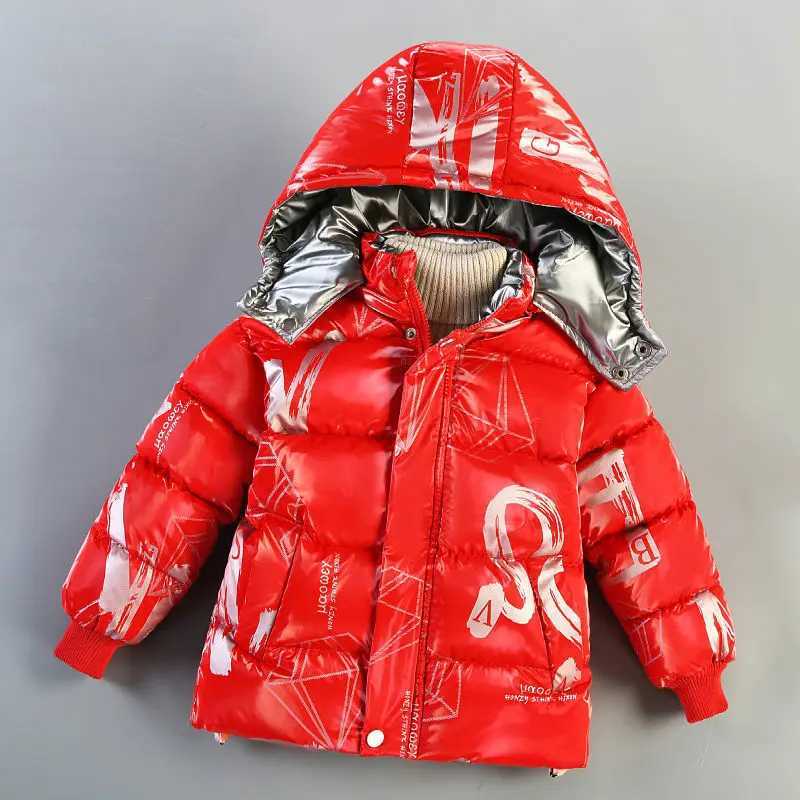 2024 Childrens New Bright Leather Wash Free Down Cotton Coat Thickened Boys Winter Wear Fashion 30 Degrees 10 9 11 YearsT251016