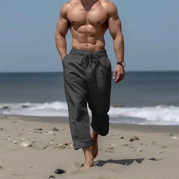 Mens Drawstring Beach Front Pocket Straight Pants Solid Color Comfortable Breathable Casual Daily Vacation Trousers J251016