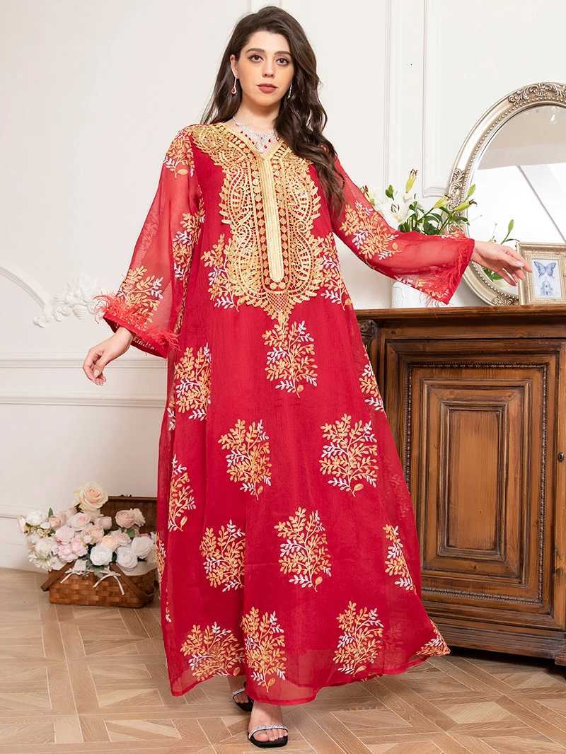 Charming banquet style Round neck Printing Embroidery Regular sleeve Kaftan suitable for all seasons X2510161