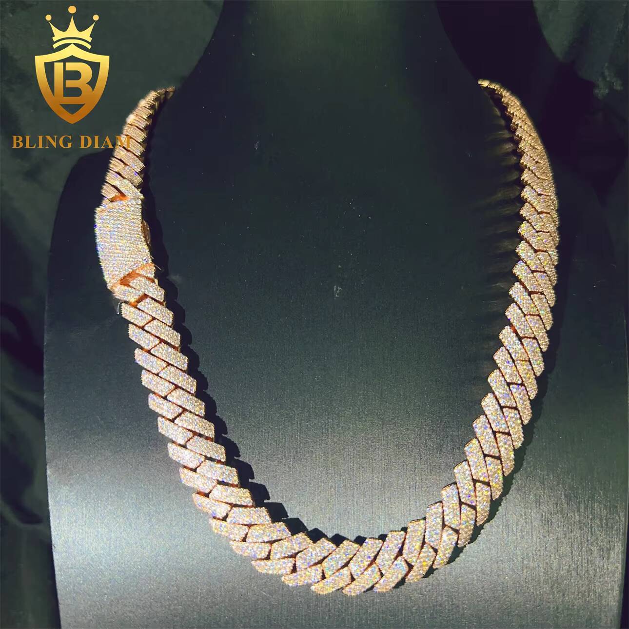 Sterling Silver 925 15mm VVS Moissanite Diamond Iced Out Cuban Link Moissanite Hip Hop Cuban Link Chain Necklace