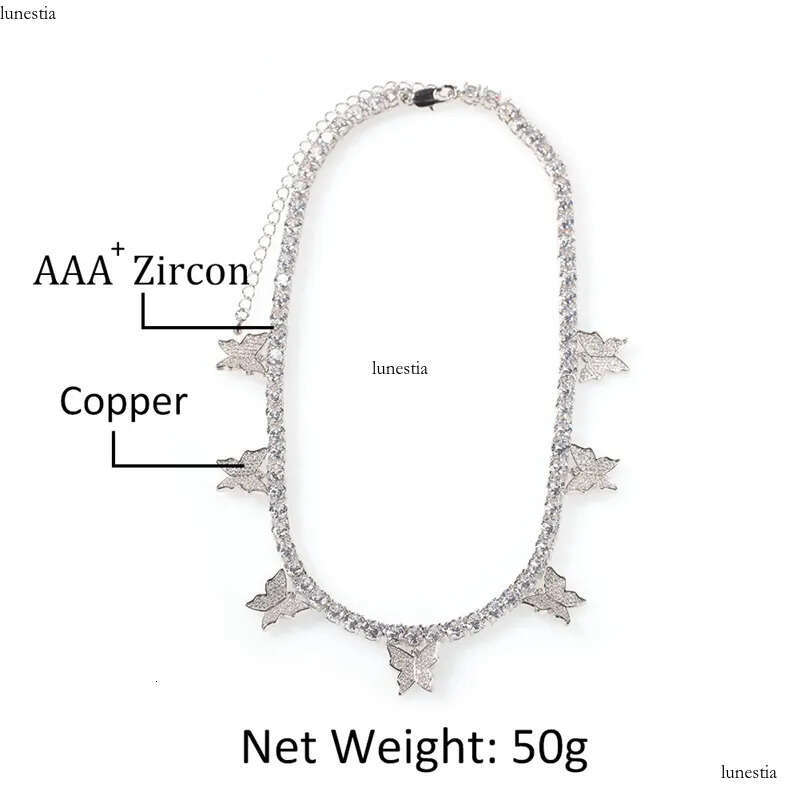 Fashion Butterfly Tennis Chain Necklace Mens Womens HIP HOP Jewelry Gold Sier Pink Iced Out Dia Chains Necklaces