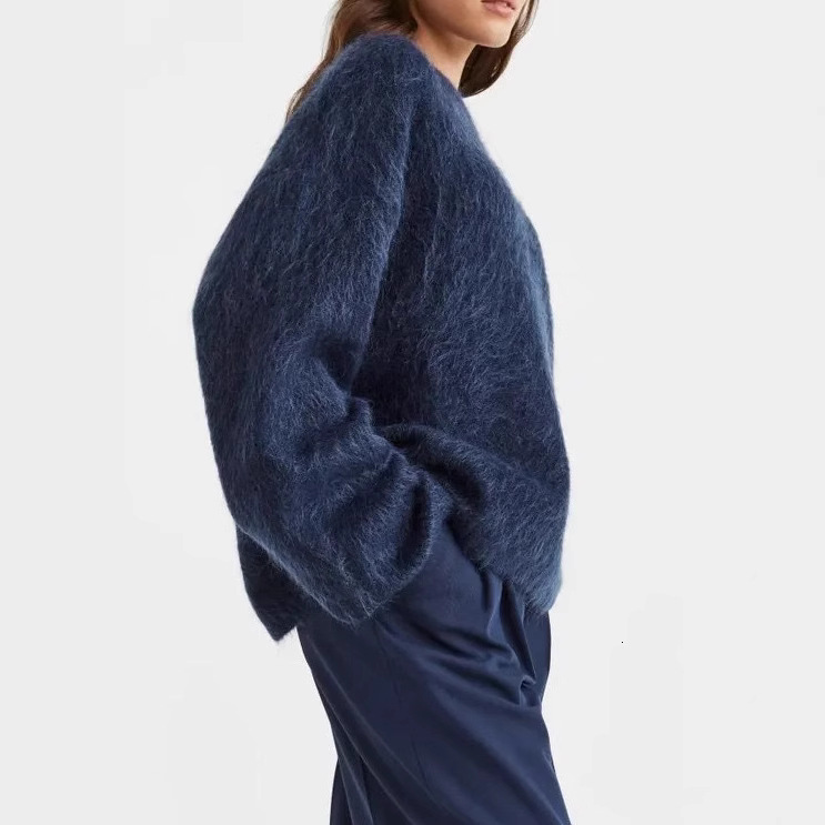 Casual Knitted Solid Sweater Womens Fashion Thick Green Loose O-neck Long Sleeve Pulling Flower Autumn Winter Warm Knitted 241213