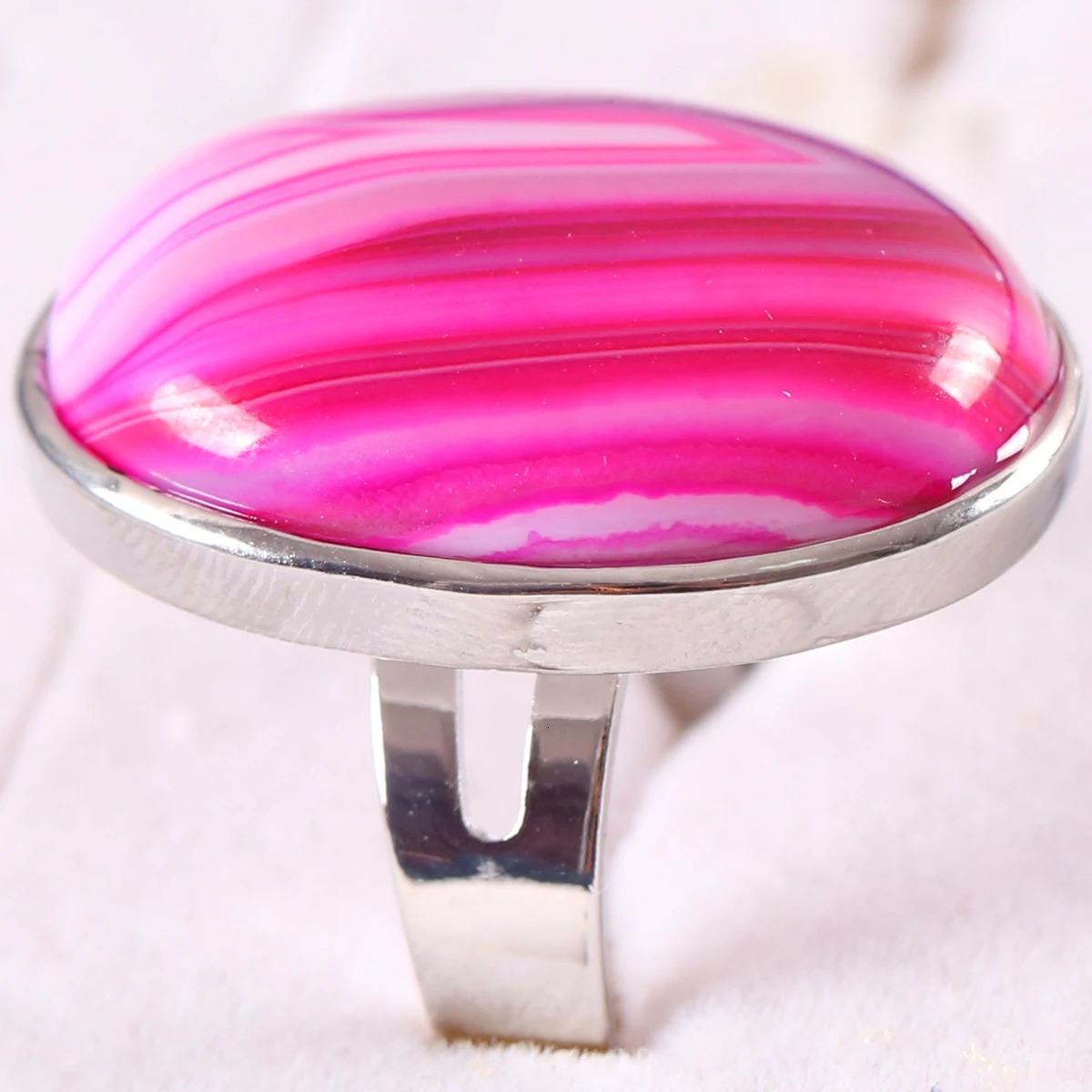 Pink Crystal Finger Ring Natural Stone Oval CAB Cabochon Bead White Opal Rhodonite Malachite Onyx Adjustable Ring For Women Man 251009