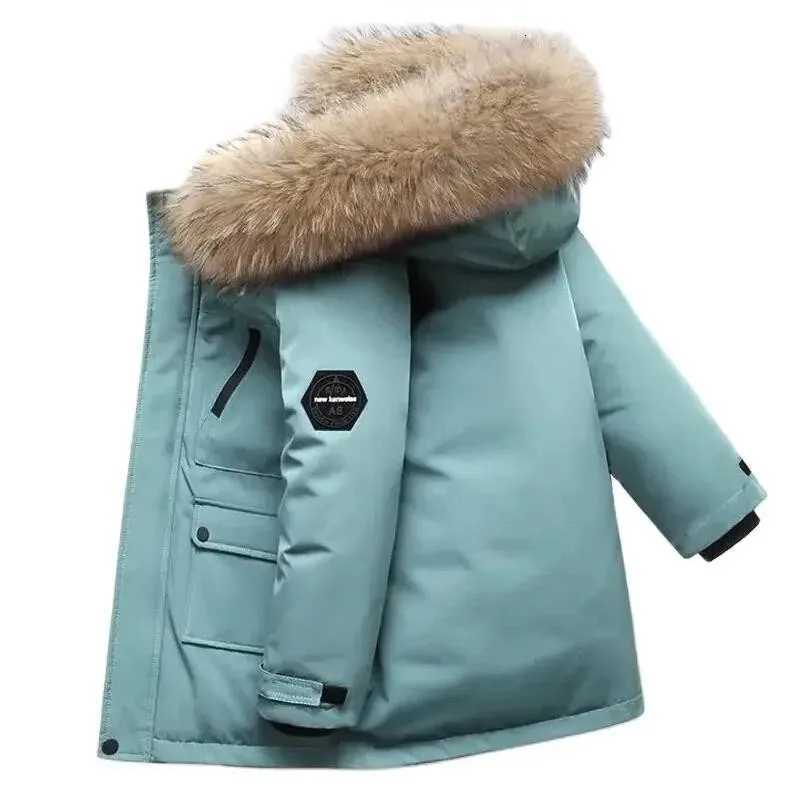 Kids Boys Christmas Jacket Winter Warm MidLength Coat Fur Collar Hooded Zipper Outerwear Teenage Snowsuit Sports Casual ClothesT251016
