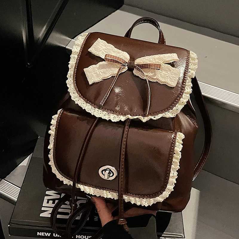 Bow Design Womens Small Leather Backpacks Ladies Fashion Silver Backpack For Girls Exquisite Lace Travel Sweet Cute Back PacksT251016