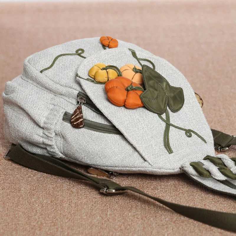 Fashion 3D Pumpkin Pattern Women Backpack National Embroidery Female Shoulder Bag Girls Leisure Lovely Travel Backpack SACT251016
