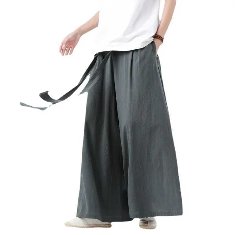 2025 Summer Chinese Style Men Harajuku Pants Man Japanese Kimono Pants Male Streetwear Retro WideLeg Trousers J251203
