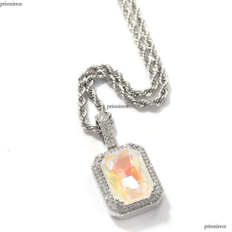 Mens Hip Hop Necklace Jewelry Fashion Fluorescent Square Gem Pendant Red Pink Gemstone Necklaces With 3mm*24inch Twist Chain