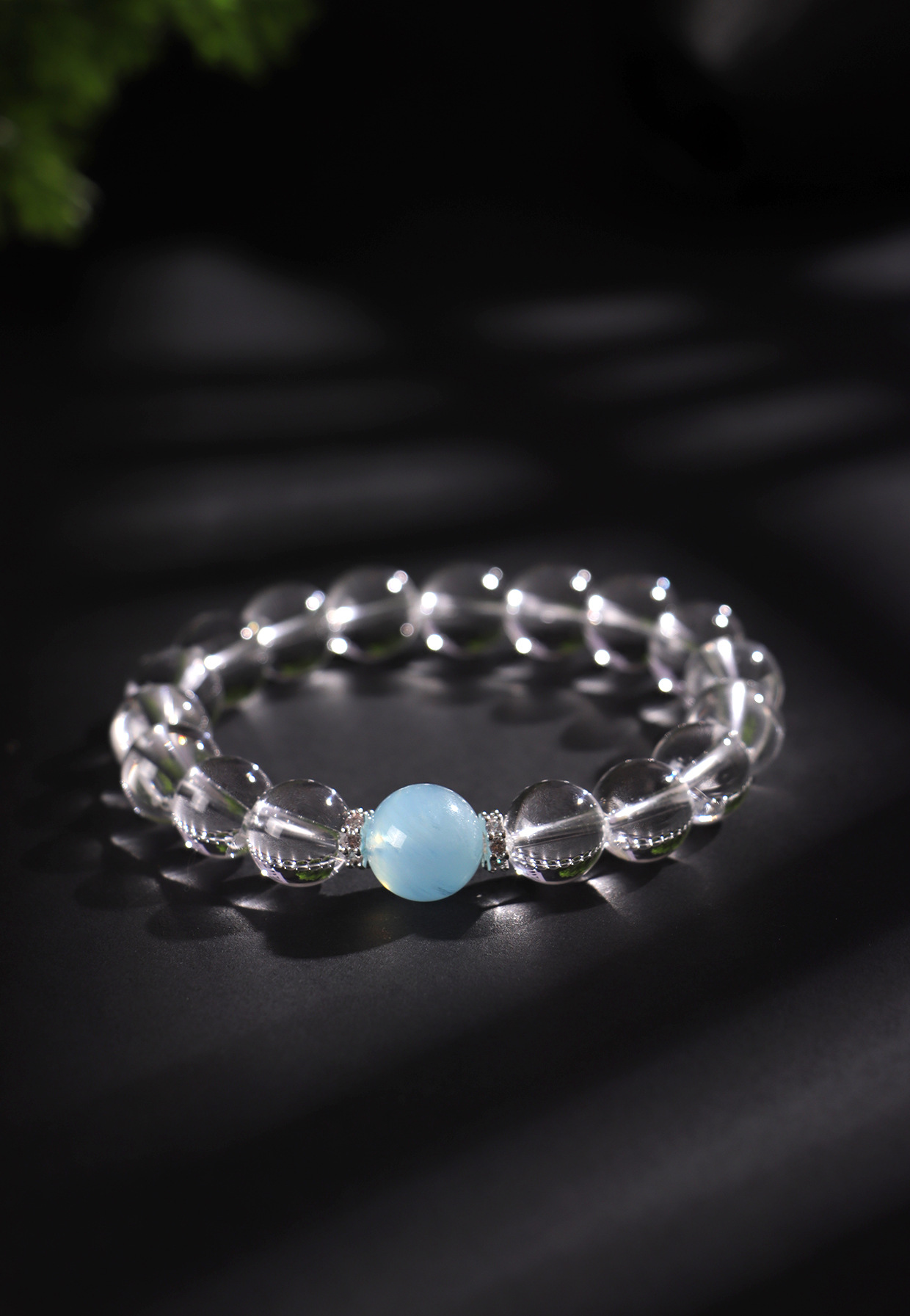 White Crystal Beaded Bracelet for Women (8/10/12mm) - Stylish, Luxe Aquamarine Bracelet Jewelry
