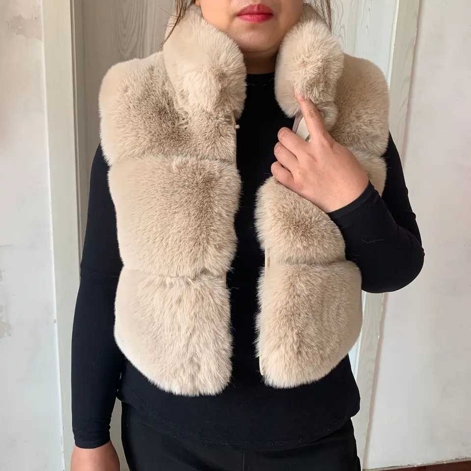 Womens faux fur vest short plus stand collar fashion autumnwinter women fur vest fluffy artificial fur jacket W251016