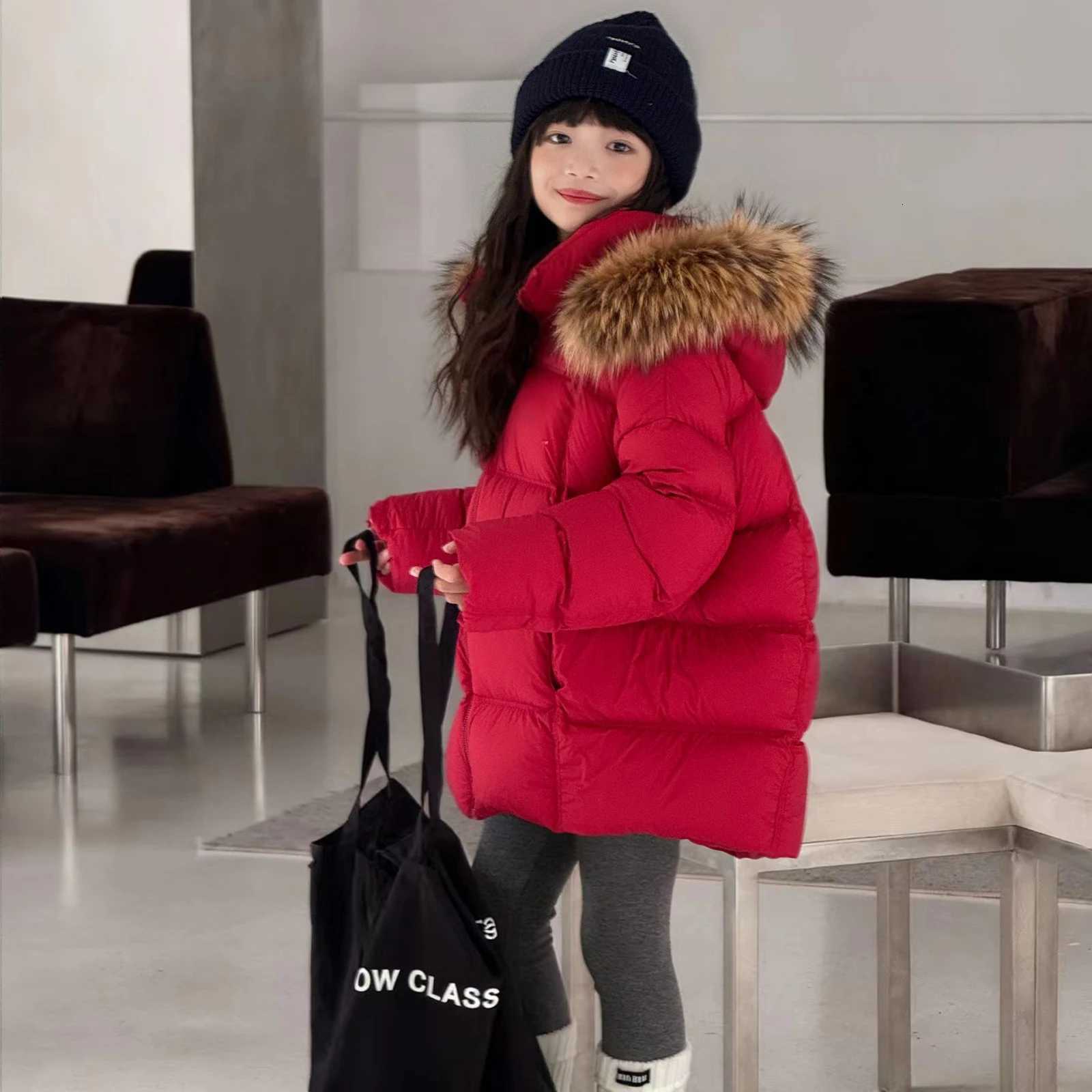 Childrens Down Jacket Hooded Natural Fur Collar 2025 New Winter Girls Coat Warm White Duck Down Boys Loose Fit Jacket RM207T251016