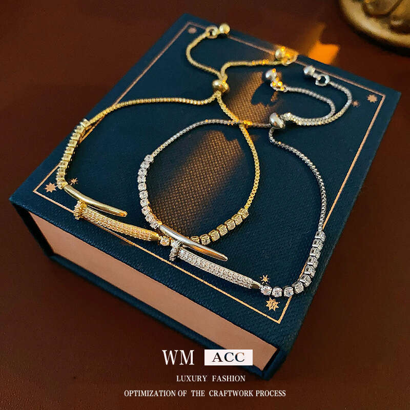 Real Gold Plated Zircon Splicing Smiley Face Bracelet Korean Style Light High-end Fashion Simple Elegant Women's Jewelry ddmypluto