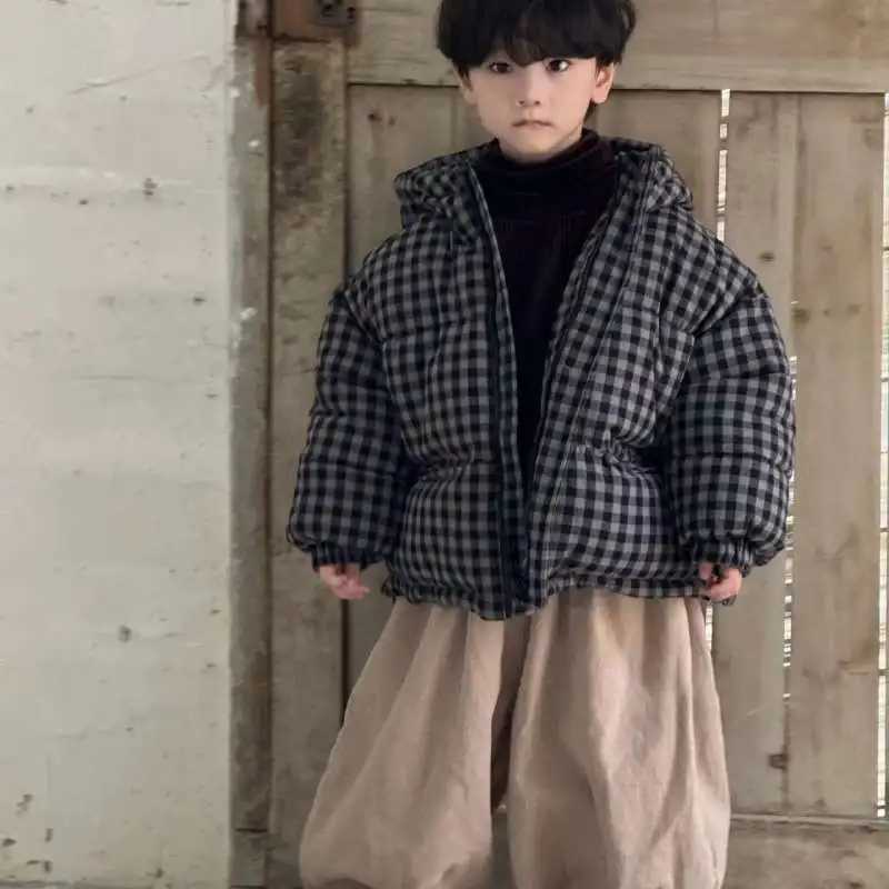 Korean Childrens Clothing Boys Winter Cotton Jacket Handsome Thick Warm Coat Korean Childrens Checkered Loose Cotton JacketT251016