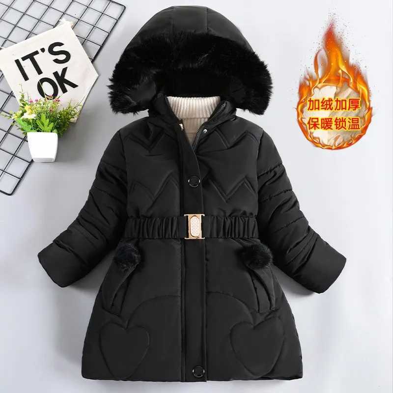 Girls Faux Fur Collar Jackets Winter Thick Warm Hooded Outerwear Kids Zipper Waterproof Christmas Long Coat Christmas ClothesT251016