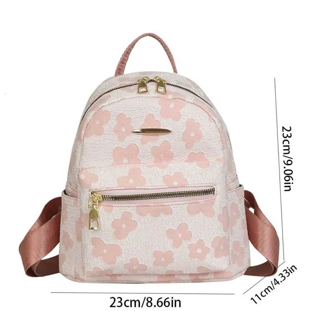Trendy Canvas Flower Backpack Pu Leather Floral Students Schoolbag Korean Style Handbag Travel Bag TravelT251016