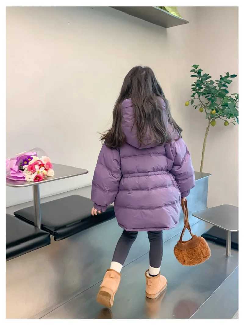 Winter Warm Girls Cotton Long Plain Hooded Zip Drawstring Puff Jackets School Kids Thick Coats Child Outfits Windbreaker 516 YrT251016