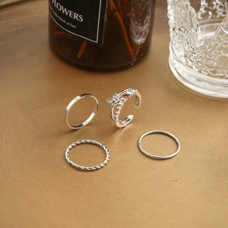 4Pcs Plain Circle Butterfly Ring Set Silver Color Opening Adjustable Fashion Personalized Finger Ring For Women Trendy JewelryL251015