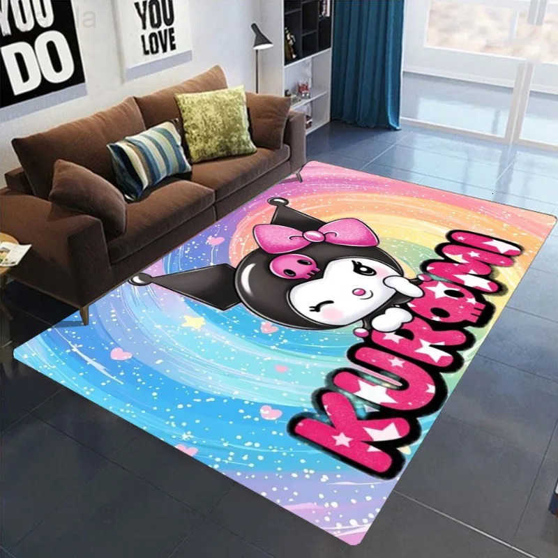 Sanrio Kawaii Kuromi Flannel Floor Mat Large Area NonSlip Carpet for Living Room Sofa Bedroom Decoration Very Cute and Beauty L251016