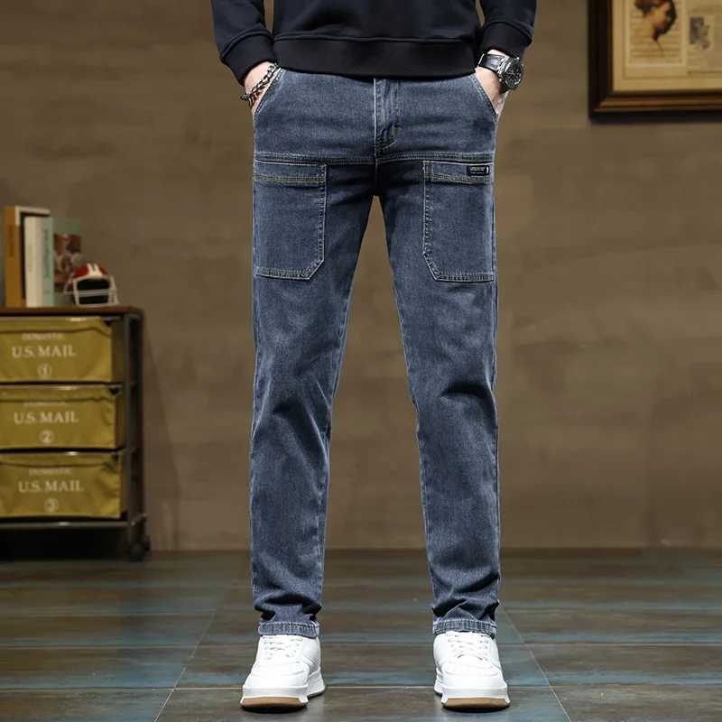 Versatile Six-Pocket Design Jeans Mens Loose Straight Leg Pants Stretchy Comfortable for Outdoor Hiking Activities All Seasons D2603201