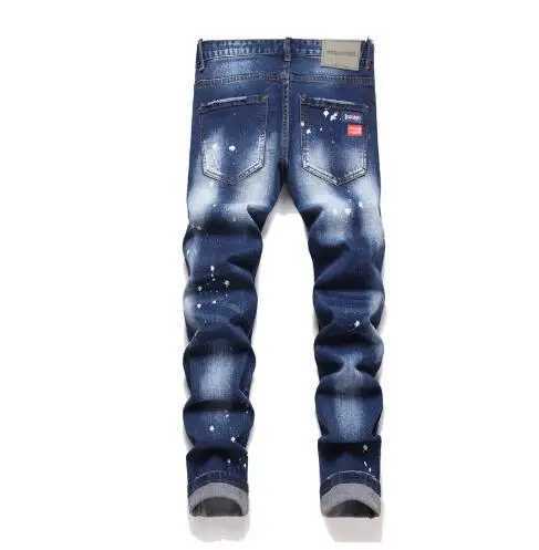 New Fashion Streetwear Men Blue Ripped Denim Jeans Good Quality Male High Street Strench Fit Long Jeans Pants Trousers Size 38 J251016
