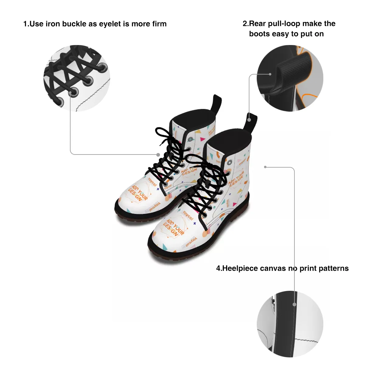 DHgatepod Women's Allover Print Martin Boots Black | PU Upper Rubber Sole | Fashion Ankle Boots Back Pull Loop