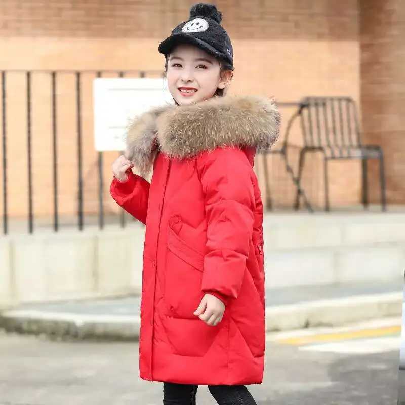 516 Y Teen Girl autumn Winter down Jacket Coat Hooded Long toddler girl clothes Parka real Fur Overcoat Warm Children ClothingT251016