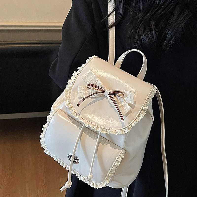 Bow Design Womens Small Leather Backpacks Ladies Fashion Silver Backpack For Girls Exquisite Lace Travel Sweet Cute Back PacksT251016