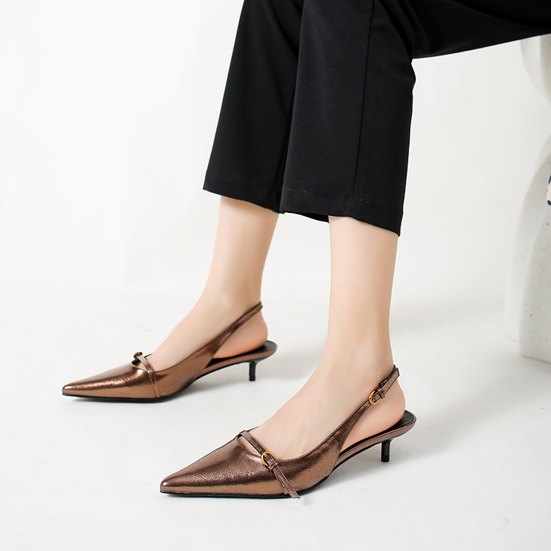 Women's Fashion Bronze Pointed Toe Stiletto Heel Slingback Pumps - Artificial Leather Slip-On High Heels-36232