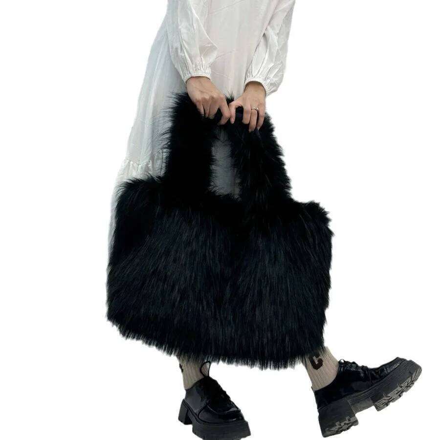 Designer Large Capacity Tote For Women Fluffy Lady Handbags Soft Plush Solid Color Warm Winter Shoulder Bag Purses Suotong251016 Suotong251016 Suot251