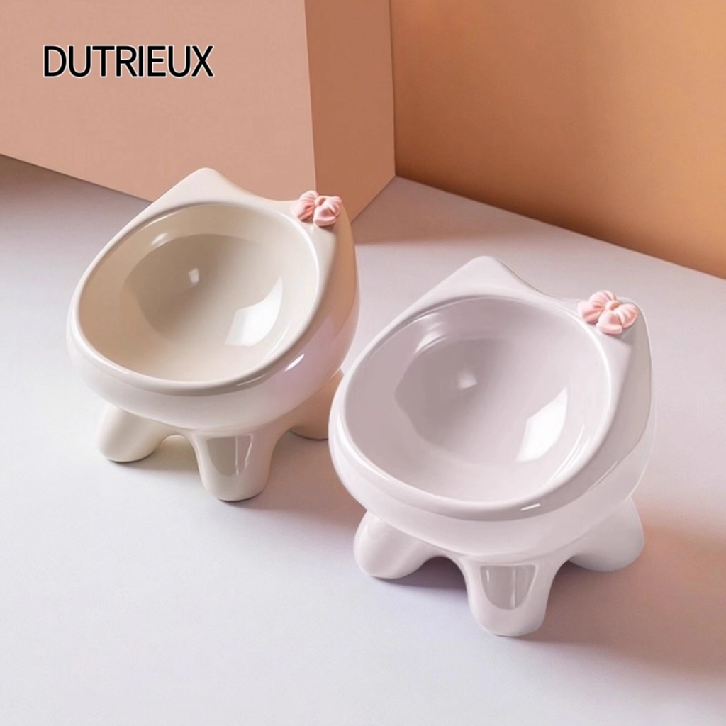 K3232 Wholesale creative high-legged ceramic pet bowl with neck protection, anti-bloating, oblique mouth, easy to clean and anti-knockover food bowl f