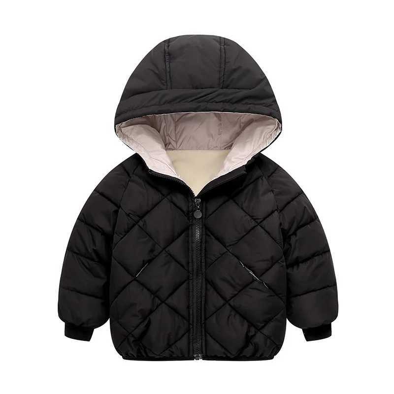 2022 Winter New Childrens Padded Jackets For Boys And Girls Plus Velvet Warm Cottonpadded Jackets Unisex Top Hooded Coat SolidT251016