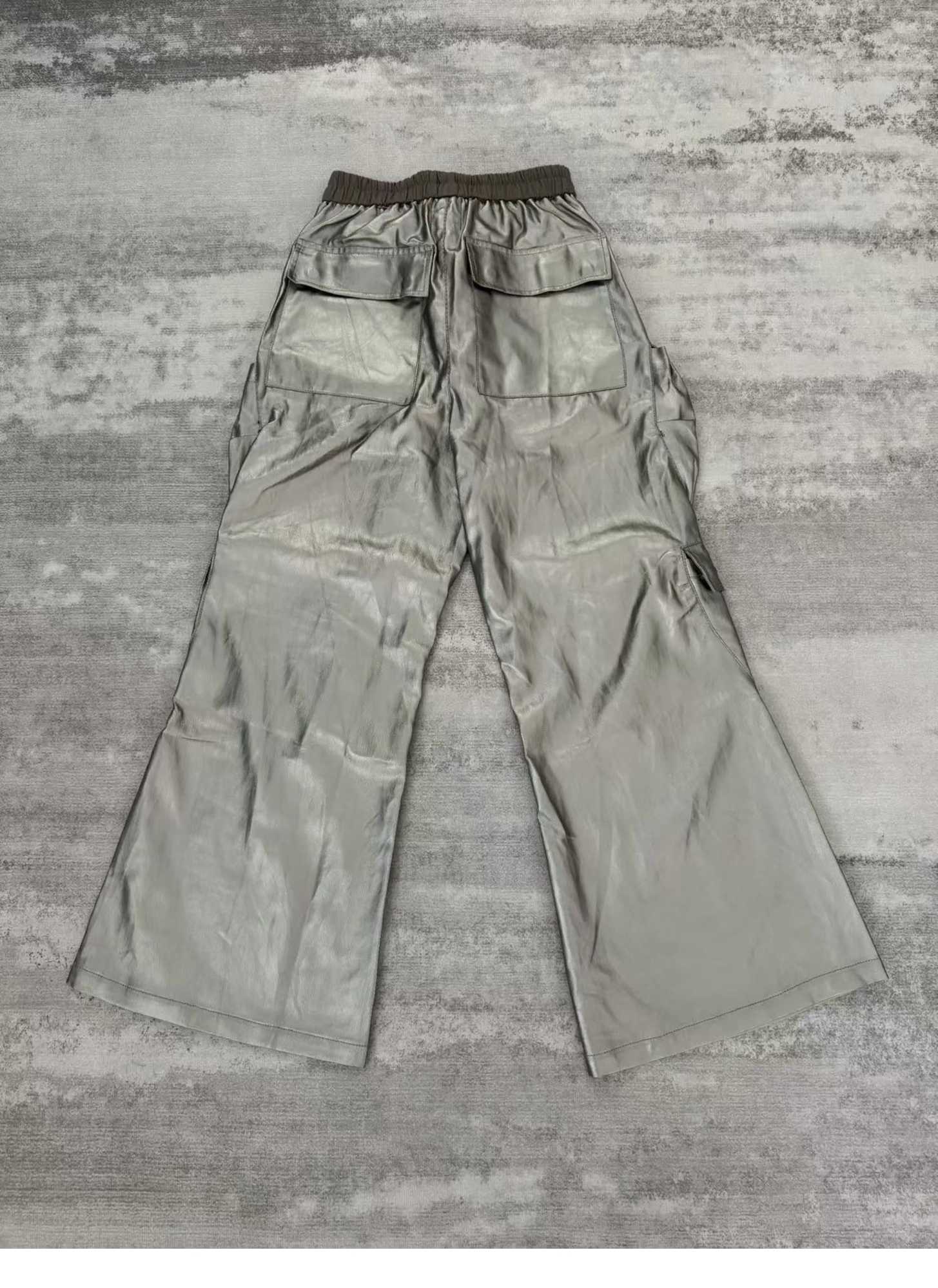 High Street Pants DK Dark Mens Workwear with Multiple Pockets Floor Length Casual Pants Copper Gray Glossy Wide Leg Pants J251203