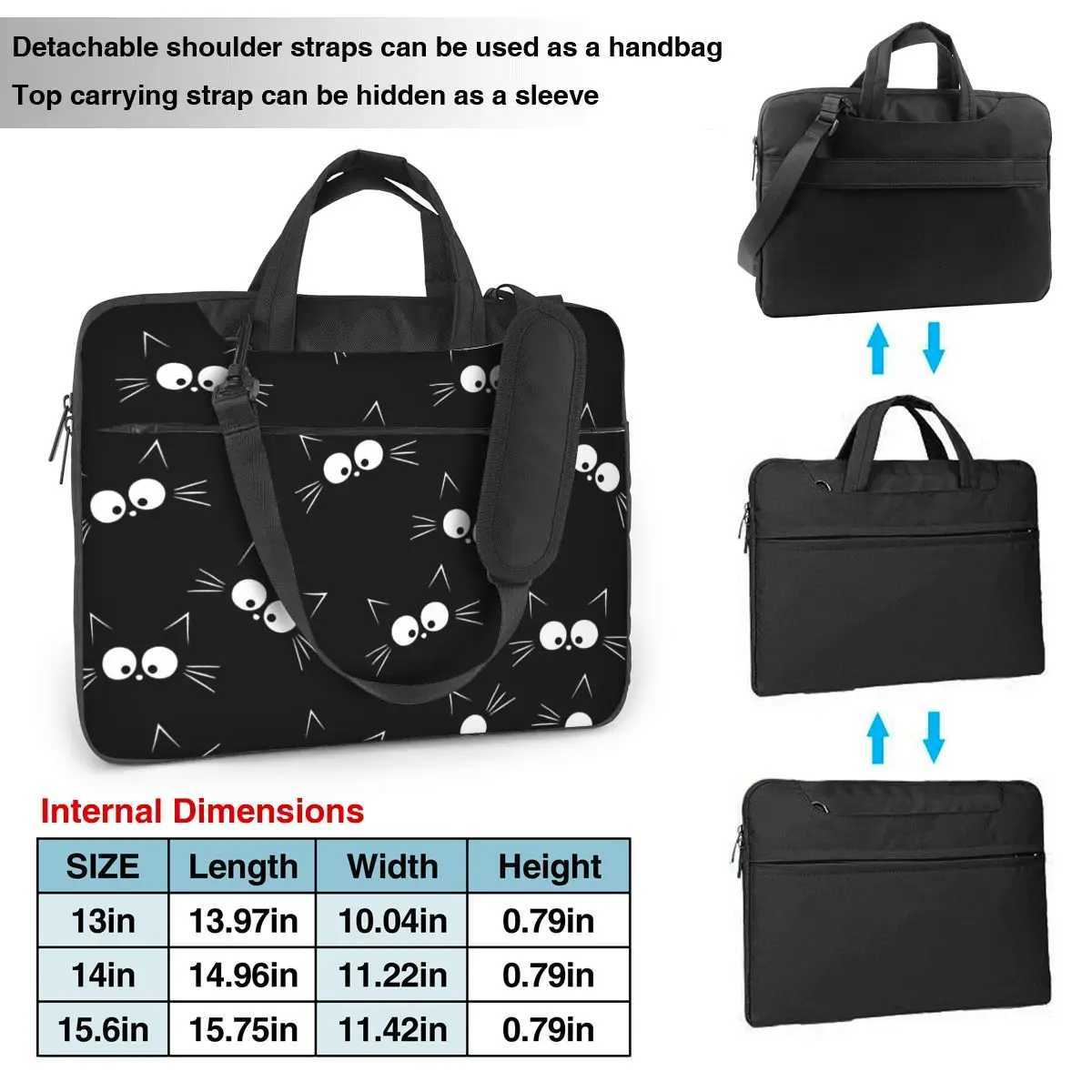 Cute Black Cat Pattern Laptop Bag Protective Case Computer Bag 13 14 156 Inch Crossbody Laptop Pouch For Macbook Pro AirW251015