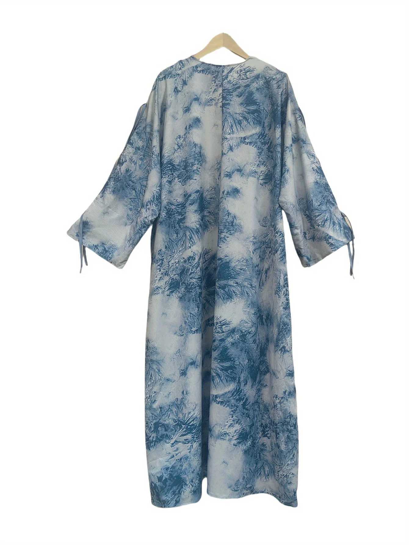 Middle Eastern Women Loose Tie Dye Abayas Casual Kaftan Arabian Maxi Dresses Full Sleeve Open Front Abaya Jilbabs Without Hajib X251016